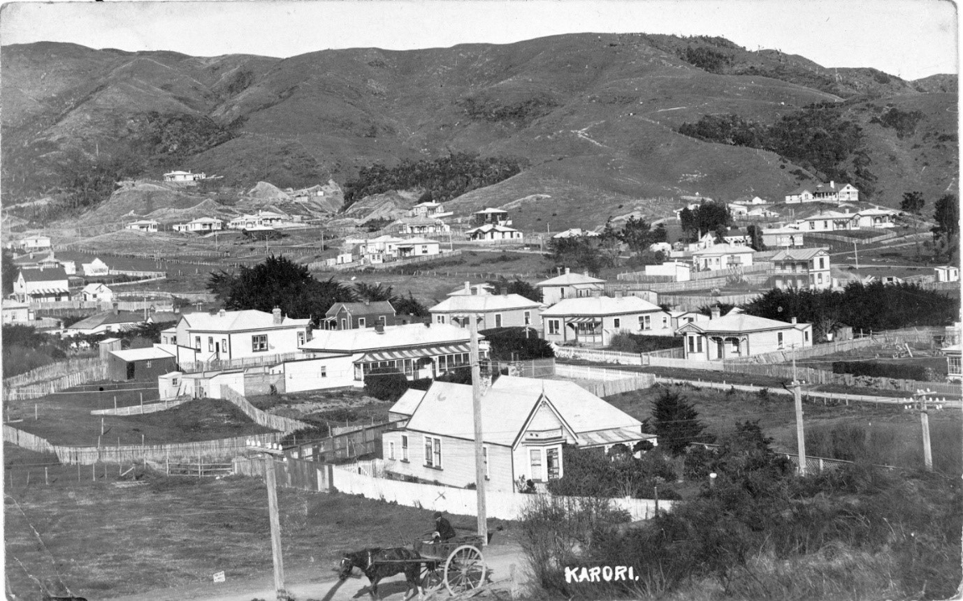 Karori 1909 Wrights Hill in the background